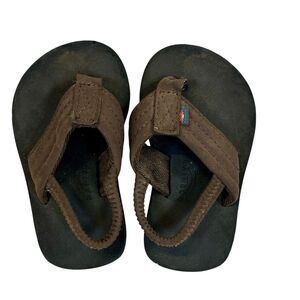 Rainbow Growbows Baby Unisex Size 5/6 Brown Leather Sling Back Flip Flops Classi